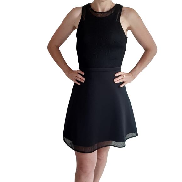 NWT Camilla and Marc Black Dress A-Line Mini Size 2 Scuba Net Top Night Out - Picture 2 of 16